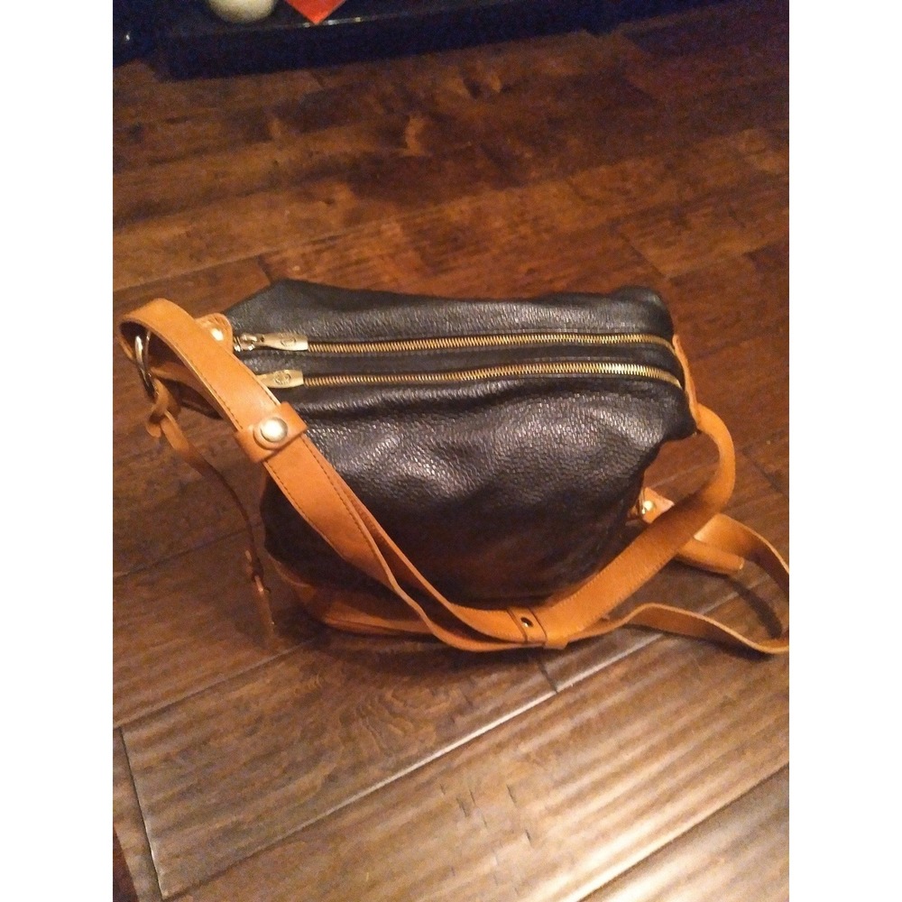 Valentino Black Leather Crossbody Bag Double Zip‎ Tan Strap